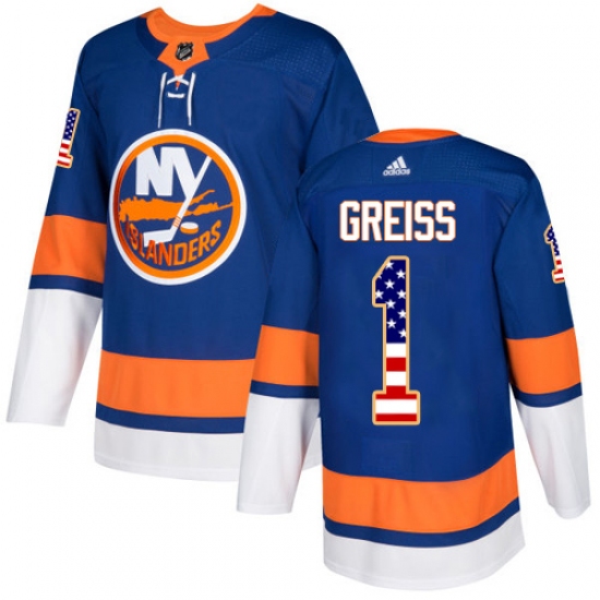 Men's Adidas New York Islanders 1 Thomas Greiss Authentic Royal Blue USA Flag Fashion NHL Jersey
