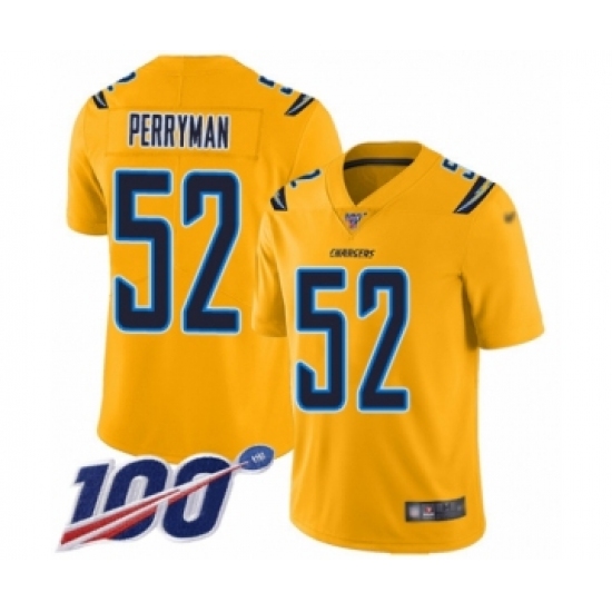Men's Los Angeles Chargers 52 Denzel Perryman Limited Gold Inverted Legend 100th Season Football Jersey