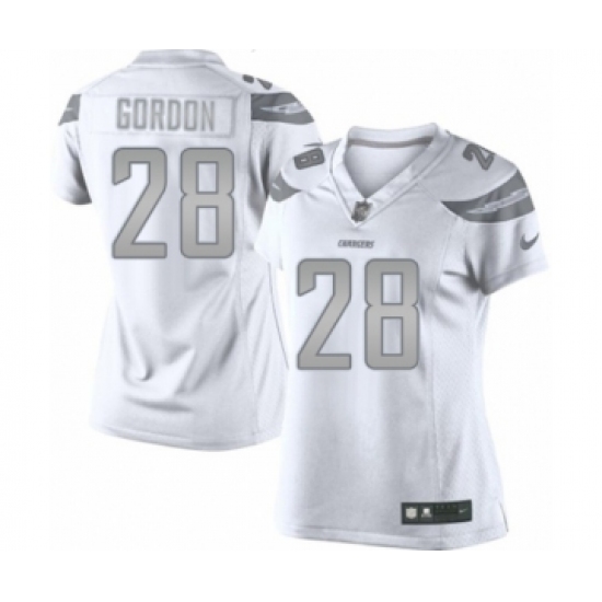 Women's Los Angeles Chargers 25 Melvin Gordon Limited White Platinum Football Jersey