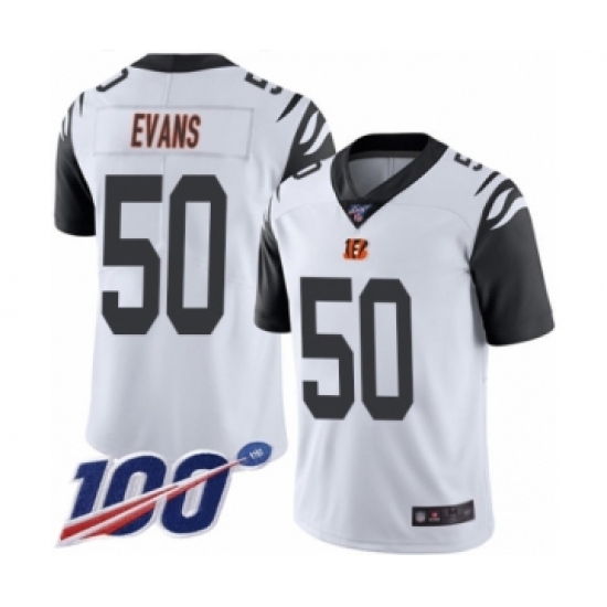 Men's Cincinnati Bengals 50 Jordan Evans Limited White Rush Vapor Untouchable 100th Season Football Jersey