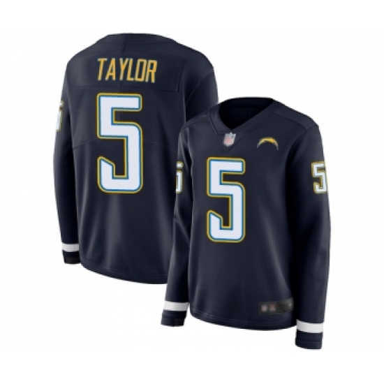 Women's Los Angeles Chargers 5 Tyrod Taylor Limited Navy Blue Therma Long Sleeve Football Jersey
