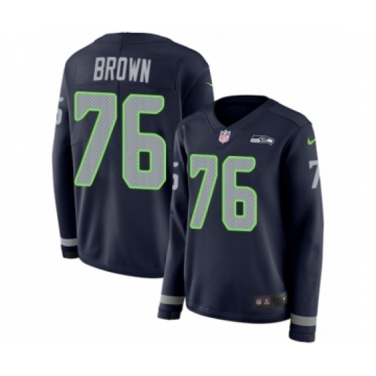 Women's Nike Seattle Seahawks 76 Duane Brown Limited Navy Blue Therma Long Sleeve NFL Jersey