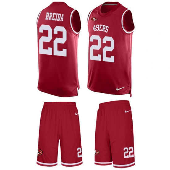 Men's Nike San Francisco 49ers 22 Matt Breida Limited Red Tank Top Suit NFL Jersey