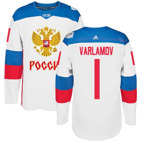 Men's Adidas Team Russia 1 Semyon Varlamov Authentic White Home 2016 World Cup of Hockey Jersey
