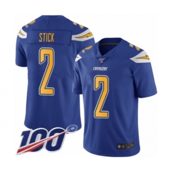 Men's Los Angeles Chargers 2 Easton Stick Limited Electric Blue Rush Vapor Untouchable 100th Season Football Jersey