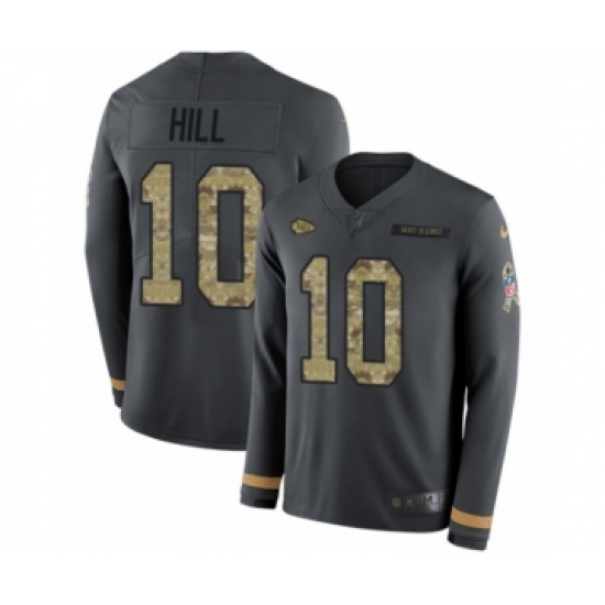 Youth Nike Kansas City Chiefs 10 Tyreek Hill Limited Black Salute to Service Therma Long Sleeve NFL Jersey