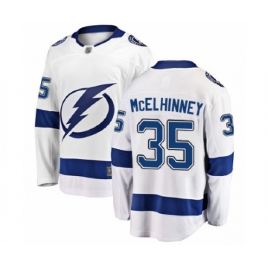 Men's Tampa Bay Lightning 35 Curtis McElhinney Fanatics Branded White Away Breakaway Hockey Jersey
