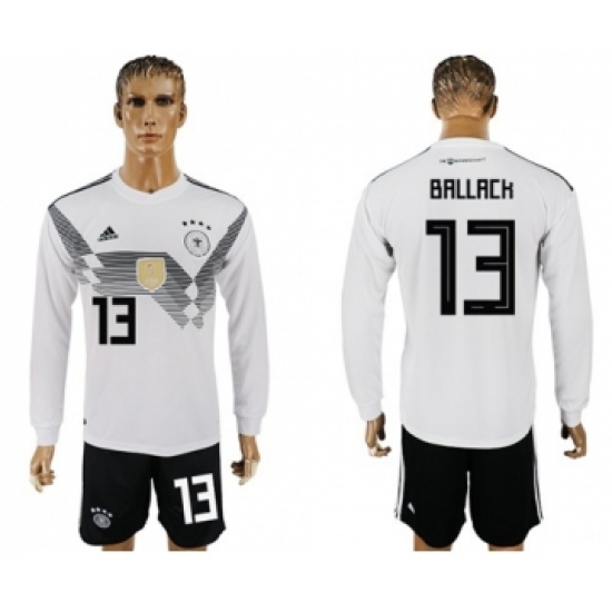 Germany 13 Ballack White Home Long Sleeves Soccer Country Jersey