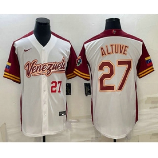 Men's Venezuela Baseball 27 Jose Altuve Number 2023 White World Baseball Classic Stitched Jersey1