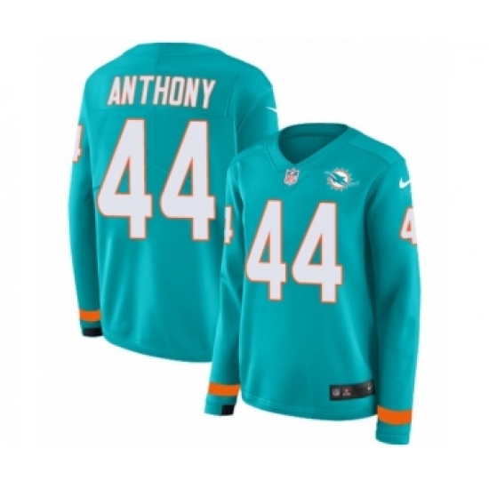 Women's Nike Miami Dolphins 44 Stephone Anthony Limited Aqua Therma Long Sleeve NFL Jersey