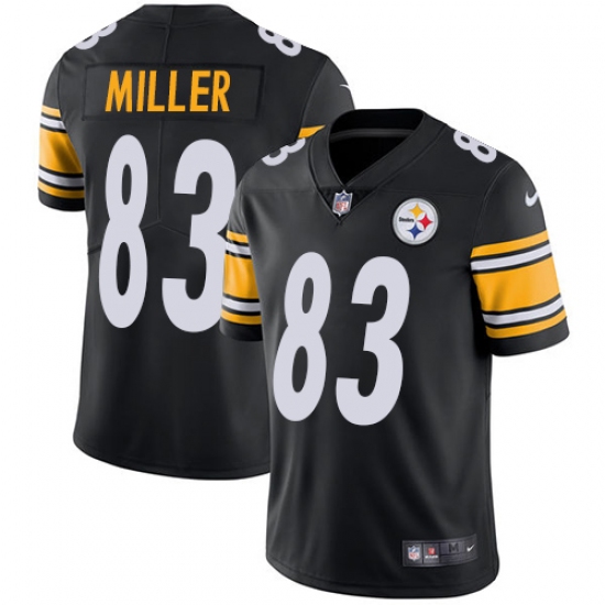 Men's Nike Pittsburgh Steelers 83 Heath Miller Black Team Color Vapor Untouchable Limited Player NFL Jersey