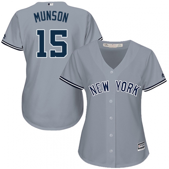 Women's Majestic New York Yankees 15 Thurman Munson Authentic Grey Road MLB Jersey