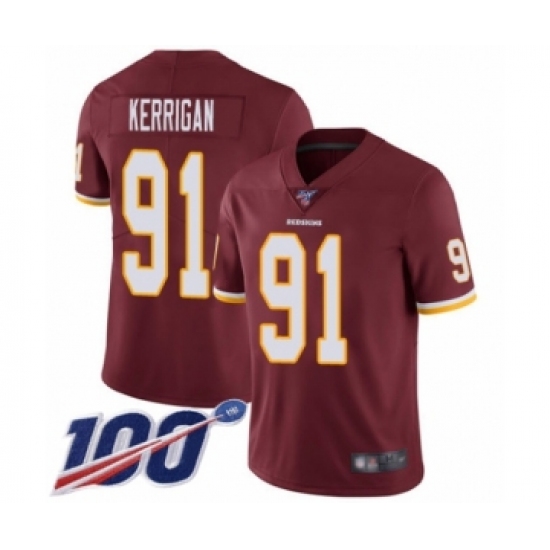 Men's Washington Redskins 91 Ryan Kerrigan Burgundy Red Team Color Vapor Untouchable Limited Player 100th Season Football Jersey