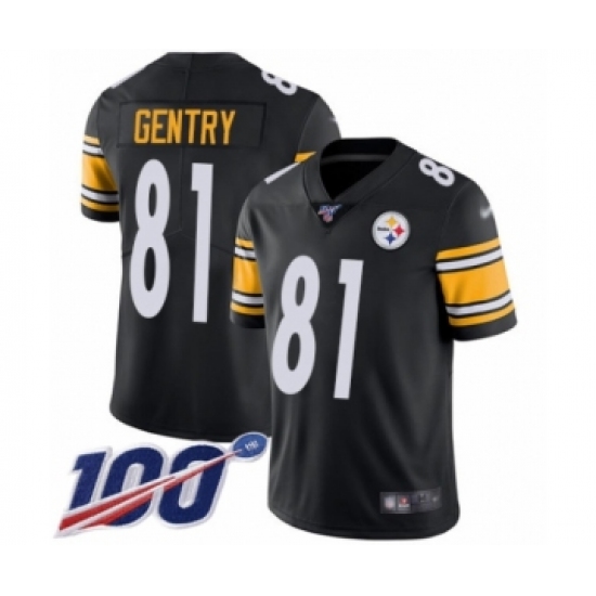 Youth Pittsburgh Steelers 81 Zach Gentry Black Team Color Vapor Untouchable Limited Player 100th Season Football Jersey
