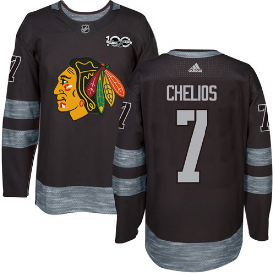 Men's Adidas Chicago Blackhawks 7 Chris Chelios Authentic Black 1917-2017 100th Anniversary NHL Jersey