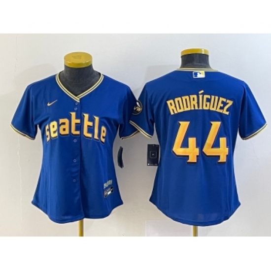 Women's Seattle Mariners 44 Julio Rodriguez Blue 2023 City Connect Cool Base Stitched Jersey