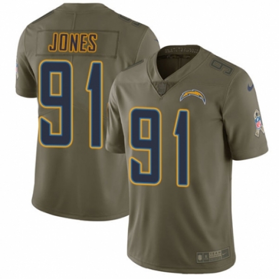 Men's Nike Los Angeles Chargers 91 Justin Jones Limited Olive 2017 Salute to Service NFL Jersey