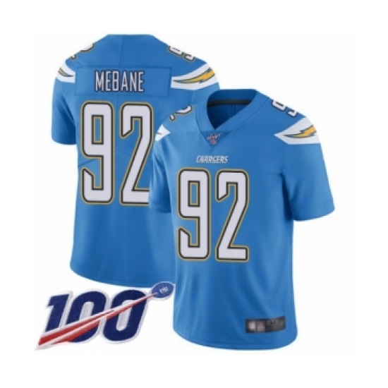 Men's Los Angeles Chargers 92 Brandon Mebane Electric Blue Alternate Vapor Untouchable Limited Player 100th Season Football Jersey