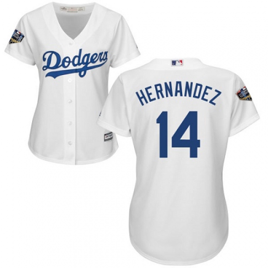 Women's Majestic Los Angeles Dodgers 14 Enrique Hernandez Authentic White Home Cool Base 2018 World Series MLB Jersey