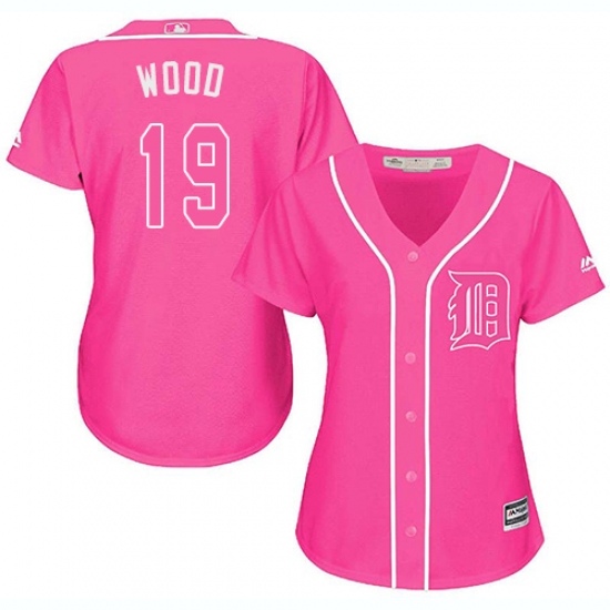 Women's Majestic Detroit Tigers 19 Travis Wood Authentic Pink Fashion Cool Base MLB Jersey
