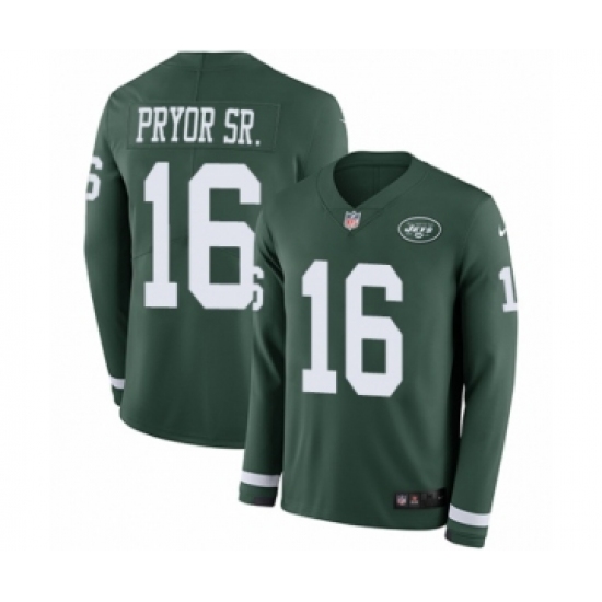 Men's Nike New York Jets 16 Terrelle Pryor Sr. Limited Green Therma Long Sleeve NFL Jersey