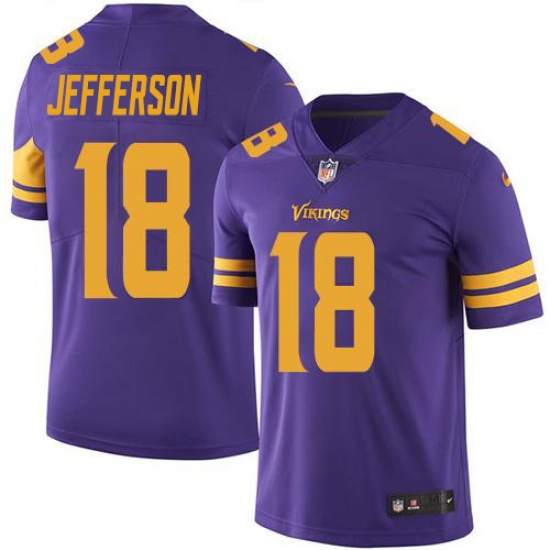 Youth Minnesota Vikings 18 Justin Jefferson Purple Stitched NFL Limited Rush Jersey