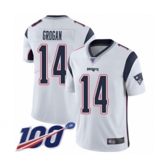 Men's New England Patriots 14 Steve Grogan White Vapor Untouchable Limited Player 100th Season Football Jersey