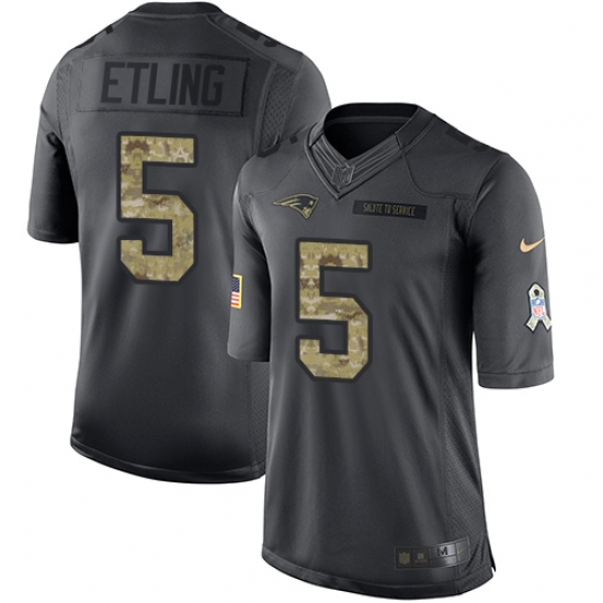 Men's Nike New England Patriots 5 Danny Etling Limited Black 2016 Salute to Service NFL Jersey