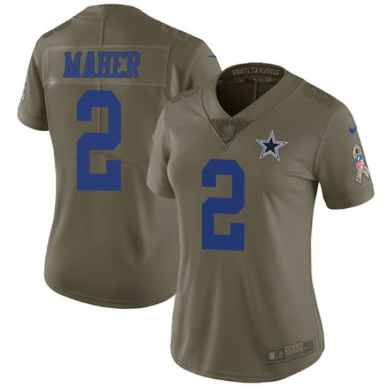 Women's Nike Dallas Cowboys 2 Brett Maher Limited Olive 2017 Salute to Service NFL Jersey