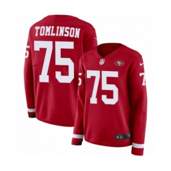 Women's Nike San Francisco 49ers 75 Laken Tomlinson Limited Red Therma Long Sleeve NFL Jersey