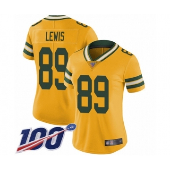 Women's Green Bay Packers 89 Marcedes Lewis Limited Gold Rush Vapor Untouchable 100th Season Football Jersey