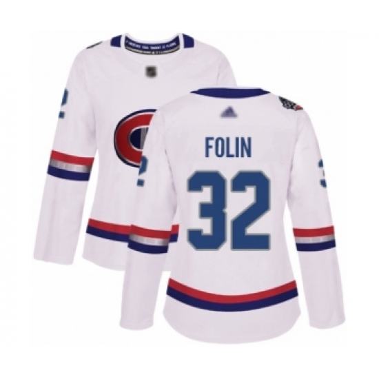 Women's Montreal Canadiens 32 Christian Folin Authentic White 2017 100 Classic Hockey Jersey