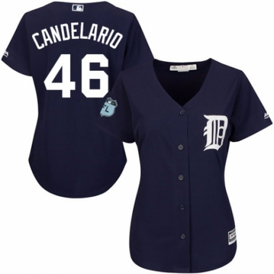 Women's Majestic Detroit Tigers 46 Jeimer Candelario Authentic Navy Blue Alternate Cool Base MLB Jersey