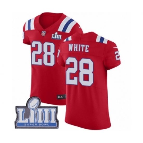 Men's Nike New England Patriots 28 James White Red Alternate Vapor Untouchable Elite Player Super Bowl LIII Bound NFL Jersey