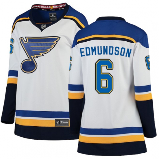 Women's St. Louis Blues 6 Joel Edmundson Fanatics Branded White Away Breakaway NHL Jersey