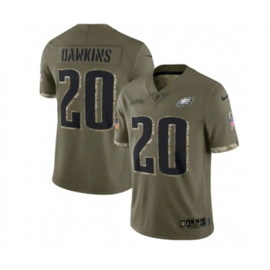 Men's Philadelphia Eagles 20 Brian Dawkins 2022 Olive Salute To Service Limited Stitched Jersey