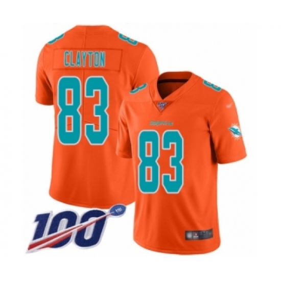 Youth Miami Dolphins 83 Mark Clayton Limited Orange Inverted Legend 100th Season Football Jersey