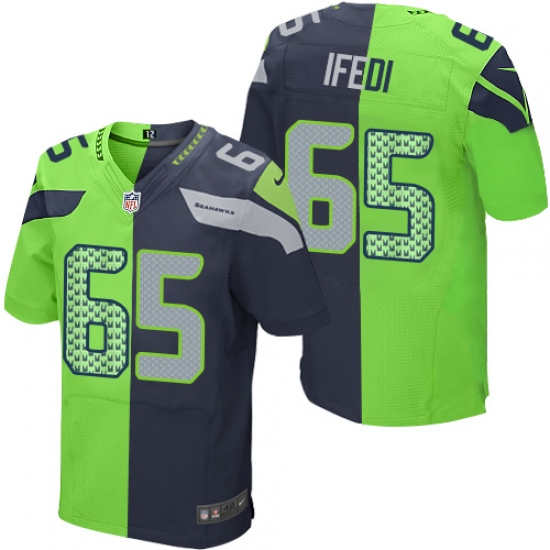 Men's Nike Seattle Seahawks 65 Germain Ifedi Elite Navy Green Split Fashion NFL Jersey