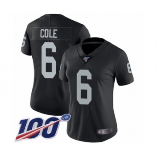 Women's Oakland Raiders 6 A.J. Cole Black Team Color Vapor Untouchable Limited Player 100th Season Football Jersey