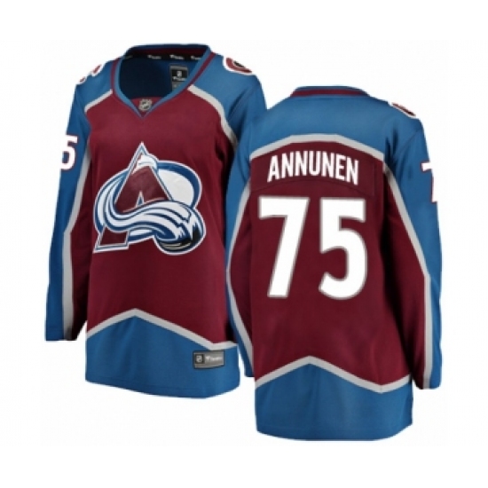 Women's Colorado Avalanche 75 Justus Annunen Authentic Maroon Home Fanatics Branded Breakaway NHL Jersey