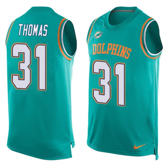 Men's Nike Miami Dolphins 31 Michael Thomas Limited Aqua Green Player Name & Number Tank Top NFL Jersey