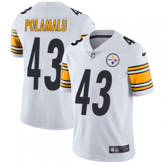 Men's Nike Pittsburgh Steelers 43 Troy Polamalu White Vapor Untouchable Limited Player NFL Jersey