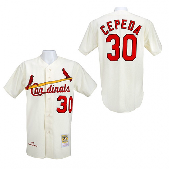 Men's Mitchell and Ness 1967 St. Louis Cardinals 30 Orlando Cepeda Authentic Cream Throwback MLB Jersey