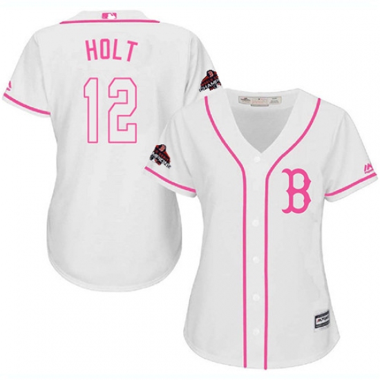 Women's Majestic Boston Red Sox 12 Brock Holt Authentic White Fashion 2018 World Series Champions MLB Jersey
