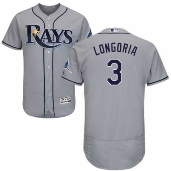 Men's Majestic Tampa Bay Rays 3 Evan Longoria Grey Road Flex Base Authentic Collection MLB Jersey