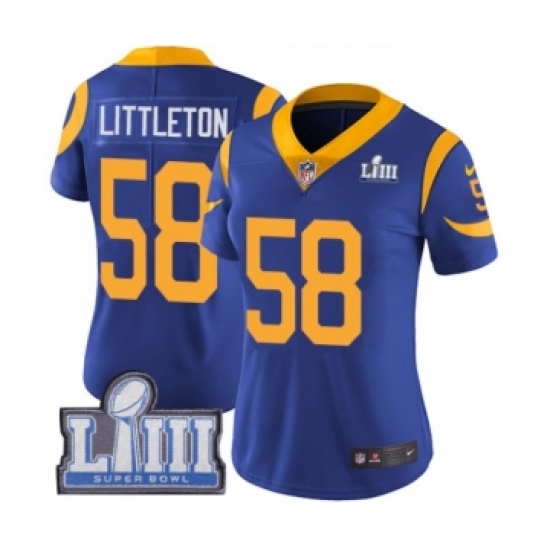 Women's Nike Los Angeles Rams 58 Cory Littleton Royal Blue Alternate Vapor Untouchable Limited Player Super Bowl LIII Bound NFL Jersey