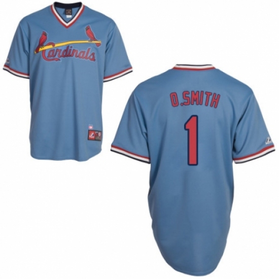 Men's Majestic St. Louis Cardinals 1 Ozzie Smith Replica Blue Cooperstown Throwback MLB Jersey