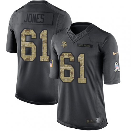 Men's Nike Minnesota Vikings 61 Brett Jones Limited Black 2016 Salute to Service NFL Jersey