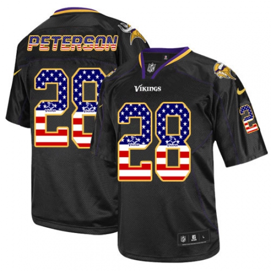 Men's Nike Minnesota Vikings 28 Adrian Peterson Elite Black USA Flag Fashion NFL Jersey