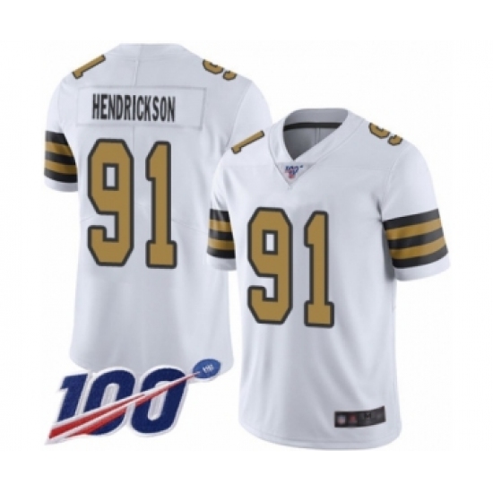 Men's New Orleans Saints 91 Trey Hendrickson Limited White Rush Vapor Untouchable 100th Season Football Jersey